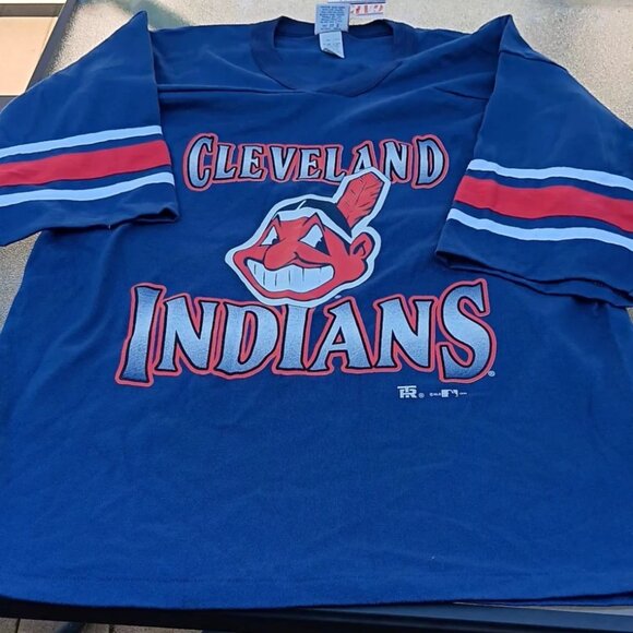 Vintage 1996 Garan Cleveland Indians Jersey T Shirt Men's Large Chief Wahoo MLB - Picture 1 of 5